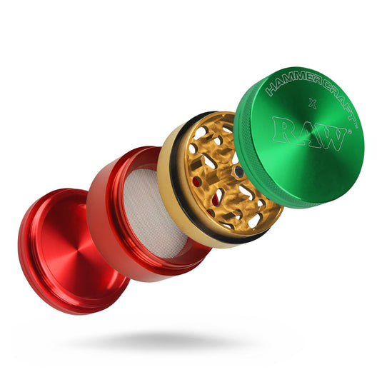 Buy RAW X Hammercraft - 4 Piece Aluminum Grinder (Rasta) Grinder | Slimjim India