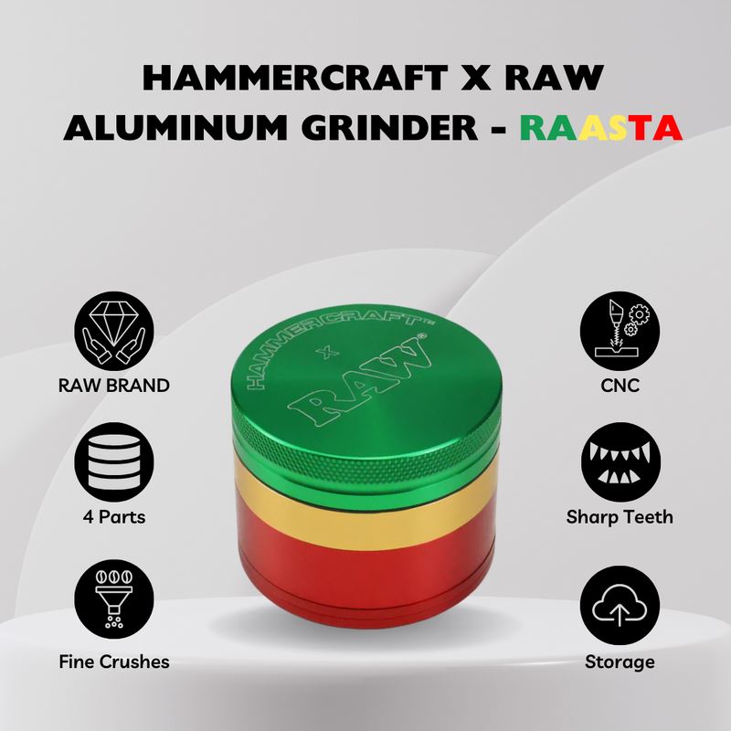 Load image into Gallery viewer, Buy RAW X Hammercraft - 4 Piece Aluminum Grinder (Rasta) Grinder | Slimjim India

