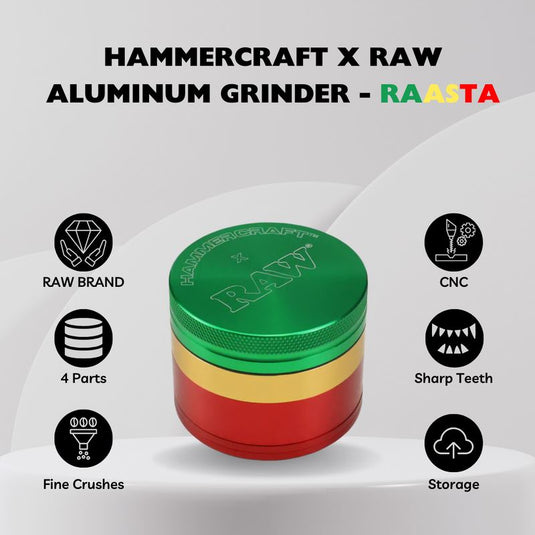 Buy RAW X Hammercraft - 4 Piece Aluminum Grinder (Rasta) Grinder | Slimjim India