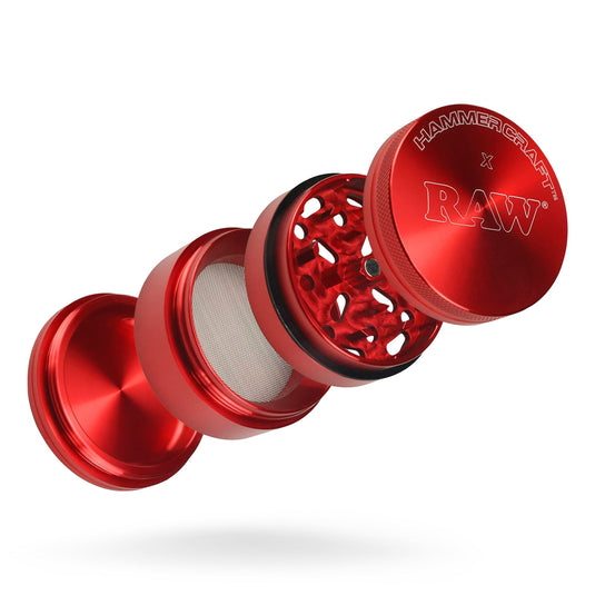 Buy RAW X Hammercraft - 4 Piece Aluminum Grinder (Red) Grinder | Slimjim India