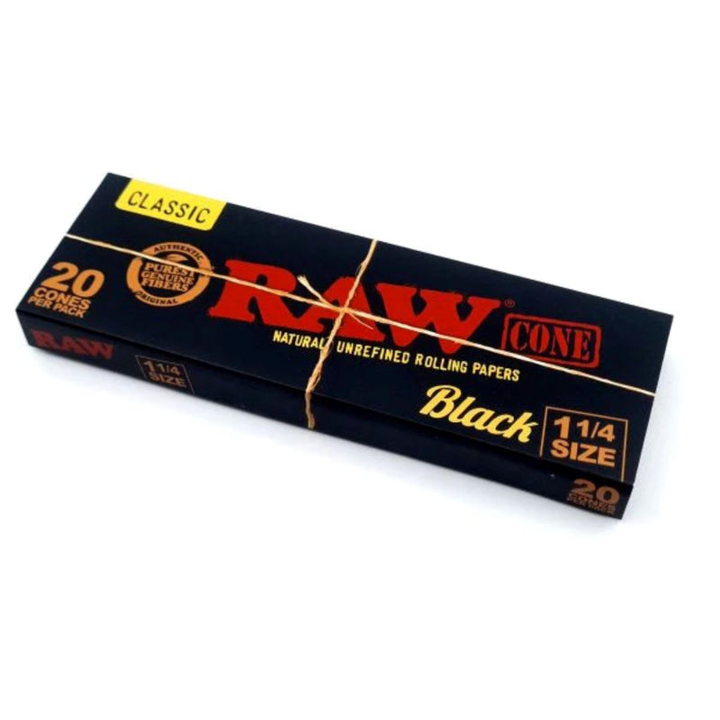 Load image into Gallery viewer, Buy RAW Black 1 1/4 Size Pre-Rolled Cones (Pack of 20) 1 1/4th Rolling Paper | Slimjim India

