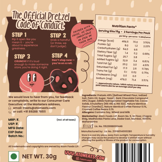 Buy Atom Eats - Dark Chocolate Dipped Pretzels 30g each (Pack of 2) Snacks | Slimjim India