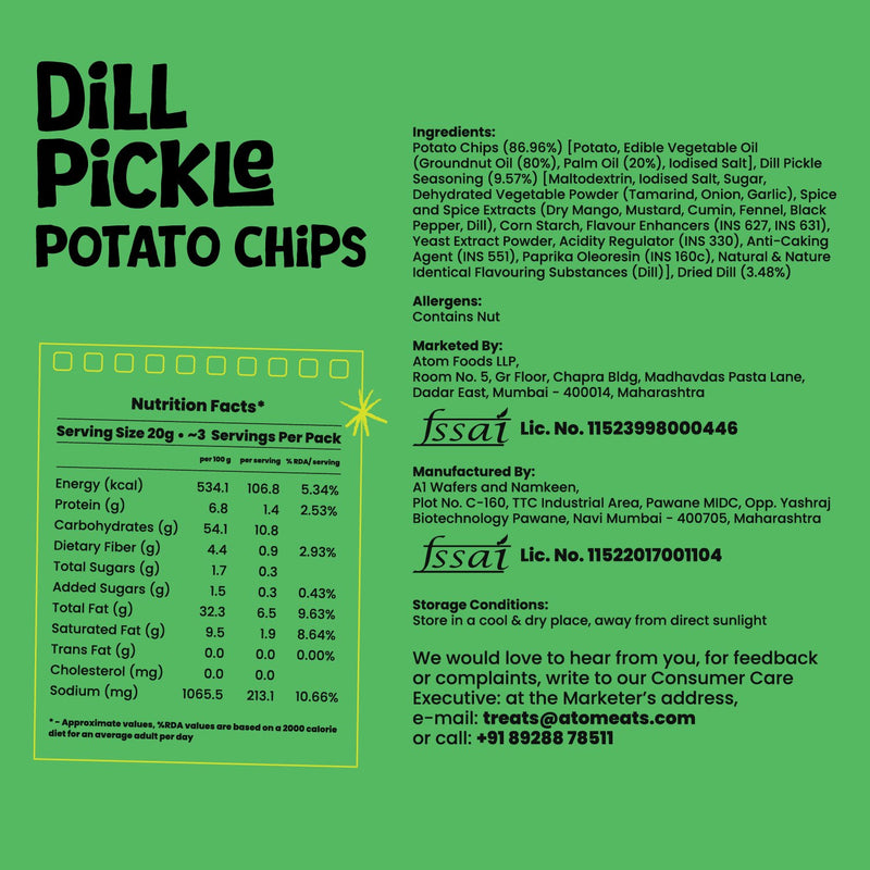 Load image into Gallery viewer, Buy Atom Eats - Dill Pickle Potato Chips 60g each (Pack of 2) Snacks | Slimjim India
