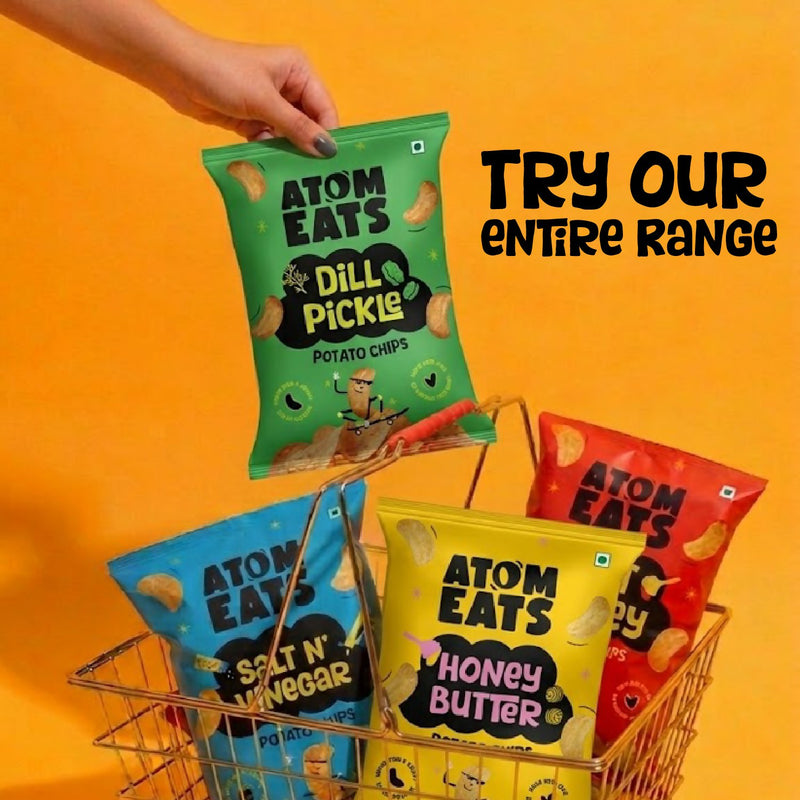 Load image into Gallery viewer, Buy Atom Eats - Dill Pickle Potato Chips 60g each (Pack of 2) Snacks | Slimjim India
