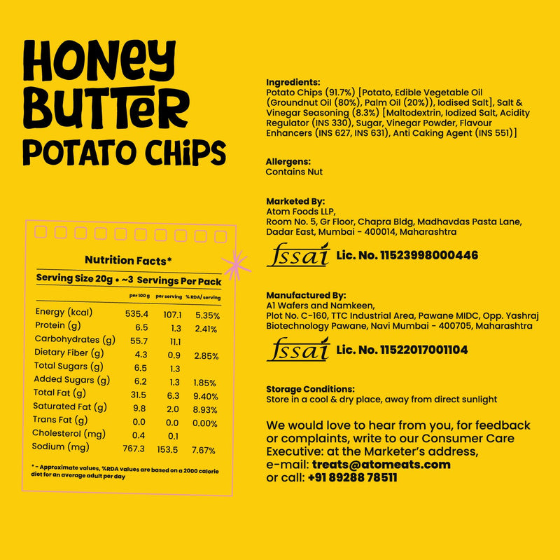 Load image into Gallery viewer, Buy Atom Eats - Honey Butter Potato Chips 60g each (Pack of 2) Snacks | Slimjim India
