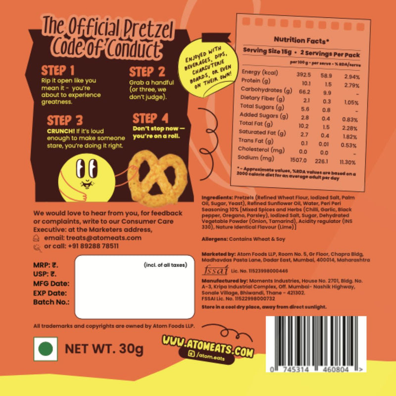Load image into Gallery viewer, Buy Atom Eats - Peri Peri Pretzels 30g each (Pack of 2) Snacks | Slimjim India
