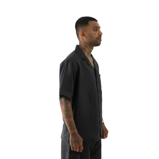 Buy Cannabie - ORIGINALS : Cuban Collar Hemp Shirt Solid Black Cuban Collar Hemp Shirt Solid Black | Slimjim India