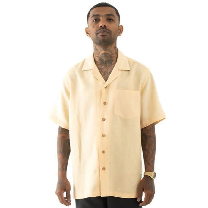 Buy Cannabie - ORIGINALS : Cuban Collar Hemp Shirt Solid Nude Cuban Collar Hemp Solid Shirt | Slimjim India