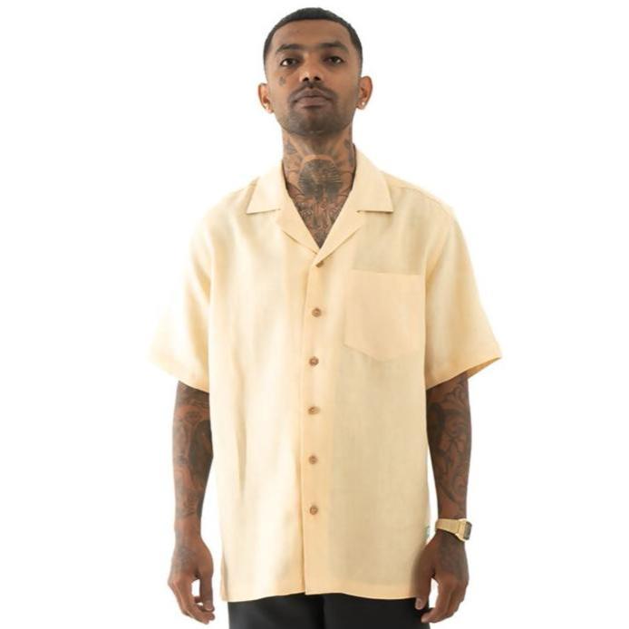 Load image into Gallery viewer, Buy Cannabie - ORIGINALS : Cuban Collar Hemp Shirt Solid Nude Cuban Collar Hemp Solid Shirt | Slimjim India
