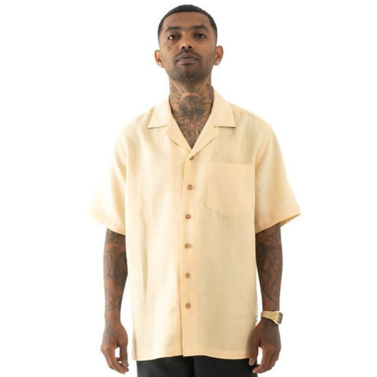 Buy Cannabie - ORIGINALS : Cuban Collar Hemp Shirt Solid Nude Cuban Collar Hemp Solid Shirt | Slimjim India