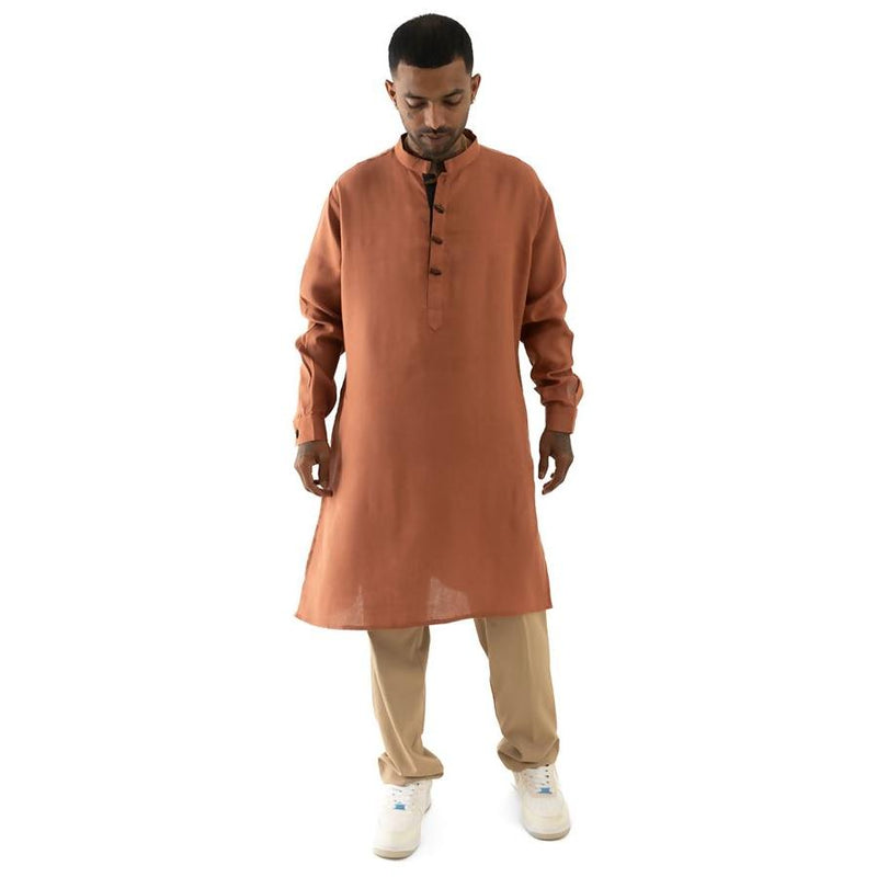 Load image into Gallery viewer, Buy Cannabie - Pure Hemp Kurta Long Black Brick Red Pure Hemp Long Kurta | Slimjim India
