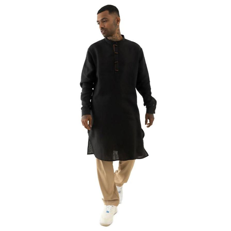 Load image into Gallery viewer, Buy Cannabie - Pure Hemp Kurta Long Black Pure Hemp Long Kurta Black | Slimjim India
