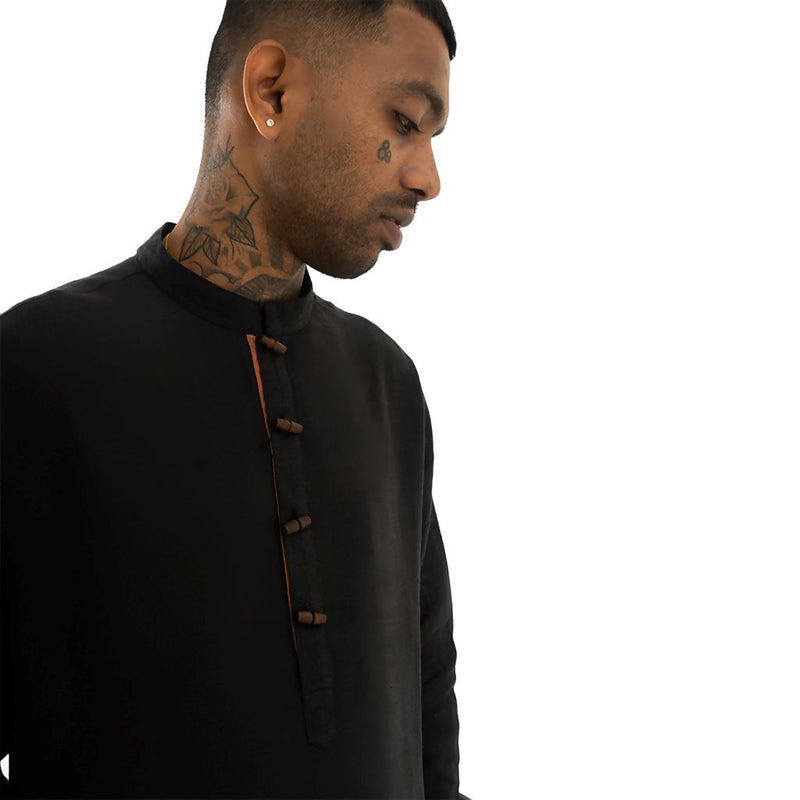 Load image into Gallery viewer, Buy Cannabie - Pure Hemp Short Kurta Shirt - Solid Black Pure Hemp Short Kurta Shirt | Slimjim India
