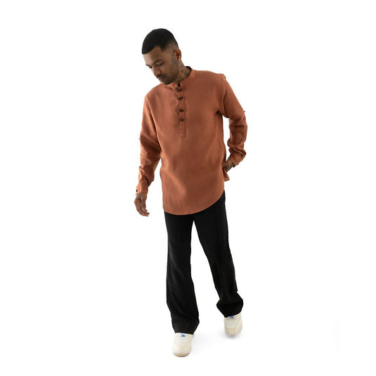 Buy Cannabie - Pure Hemp Short Kurta Shirt - Solid Brick Red Pure Hemp Short Kurta Shirt | Slimjim India