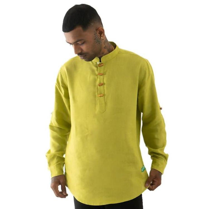 Buy Cannabie - Pure Hemp Short Kurta Shirt - Solid Green Pure Hemp Short Kurta Shirt | Slimjim India