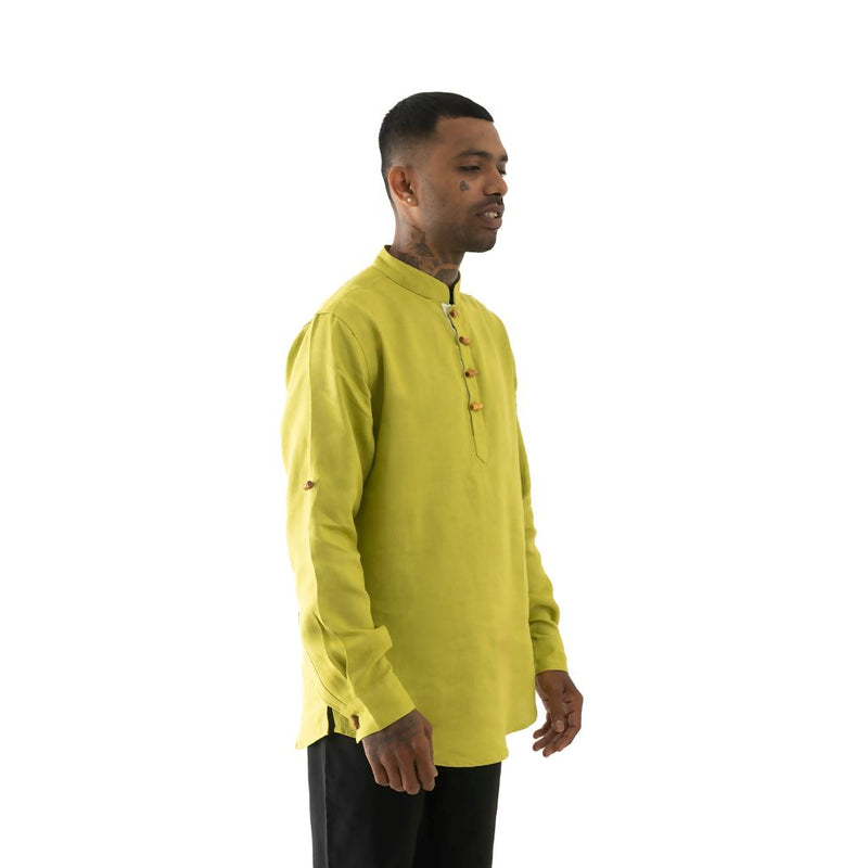 Load image into Gallery viewer, Buy Cannabie - Pure Hemp Short Kurta Shirt - Solid Green Pure Hemp Short Kurta Shirt | Slimjim India
