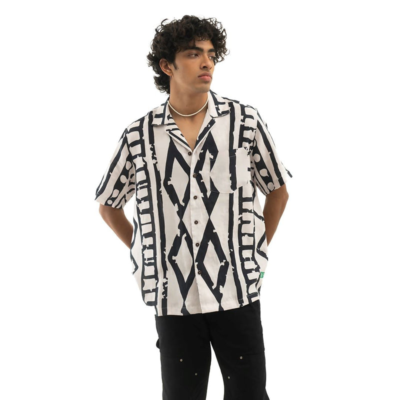 Load image into Gallery viewer, Buy Cannabie - Tribal Print Cuban Collar Hemp Shirt Half Sleeve Shirt | Slimjim India
