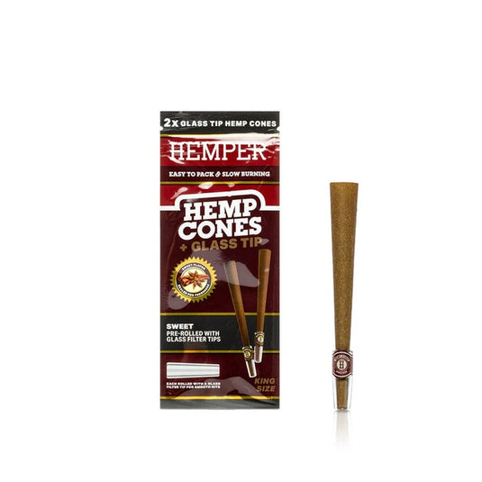 Buy Hemper - King Size Hemp Cones + Glass Tip Sweet | Slimjim India
