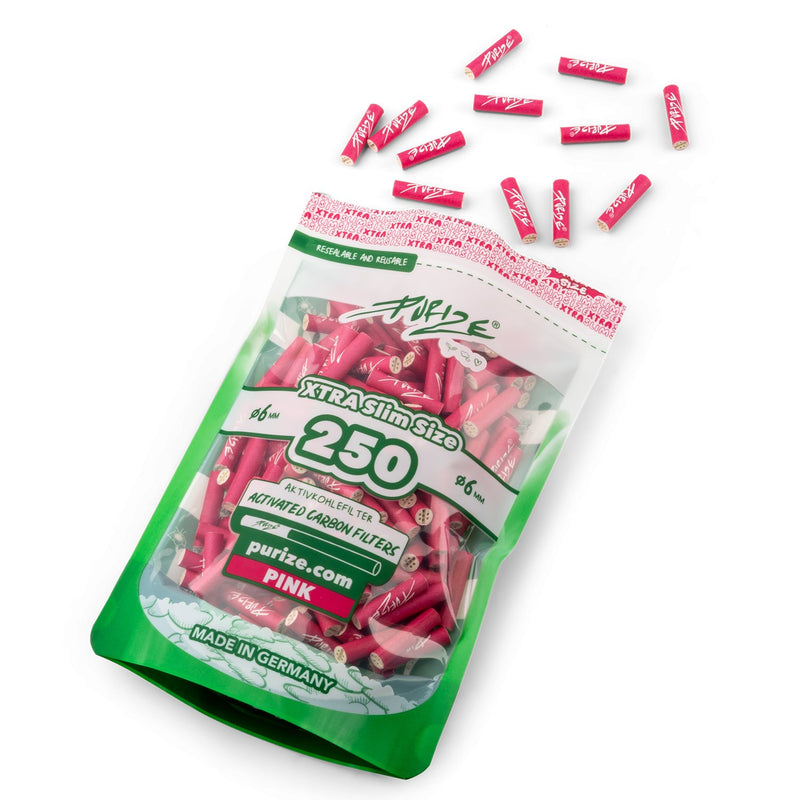 Load image into Gallery viewer, Buy Purize - Pink Xtra Slim Filters (6MM) (Pack of 250) Active Charcoal Filter | Slimjim India
