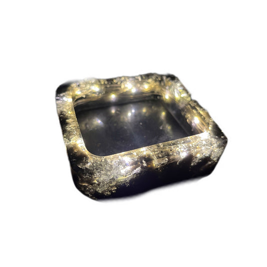 Buy BK - Square LED Ashtray - Pitch Black with Silver Leaves Ashtray | Slimjim India
