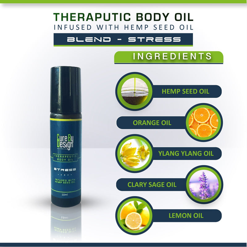 Load image into Gallery viewer, Cure By Design - Therapeutic body oil (Stress) (10ml) available on Hempivate 
