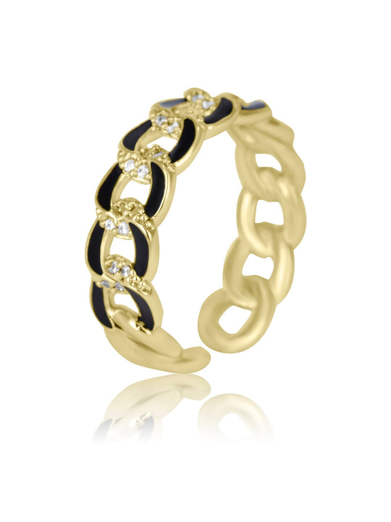 Load image into Gallery viewer, Buy Enamelled Cuban Rings In Gold Polish RING Adjustable Rings BLACK | Slimjim India
