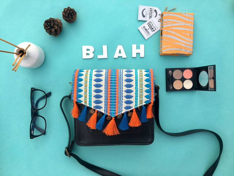 Load image into Gallery viewer, Buy Patola Sling Bag Patola sling bag handcradted in jaqard fabric and PU Leather | Slimjim India
