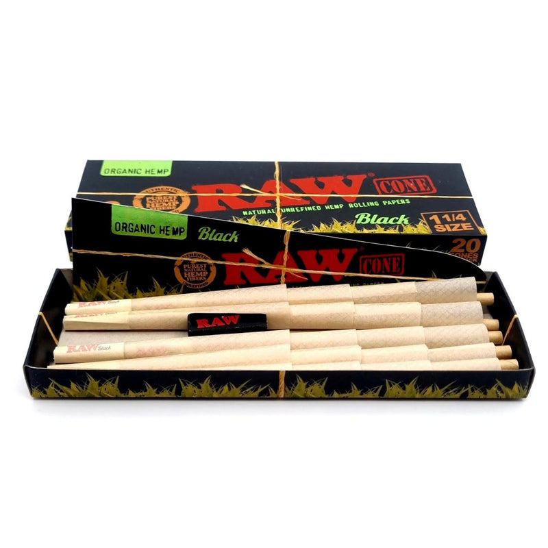 Load image into Gallery viewer, Buy RAW Organic Black Hemp - 1 1/4th Size Cones (Pack OF 20) 1 1/4th Rolling Paper | Slimjim India

