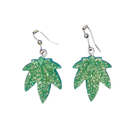 Load image into Gallery viewer, Buy Small Leaf Earrings earrings Glitter green | Slimjim India
