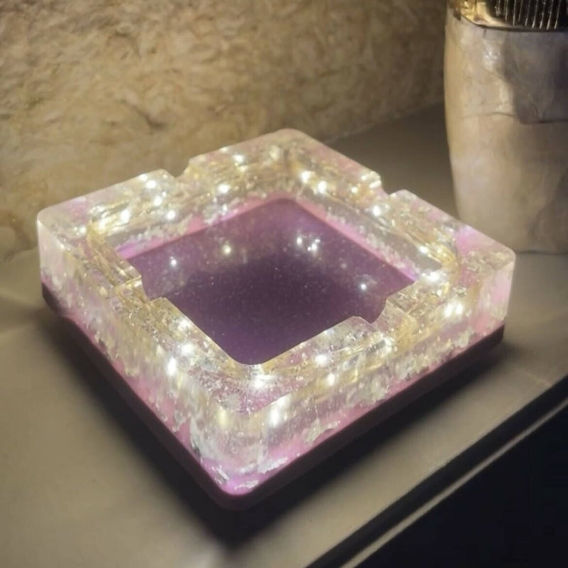 Load image into Gallery viewer, Square LED Ashtray - Purple &amp; Silver Leaves| Slimjim Online
