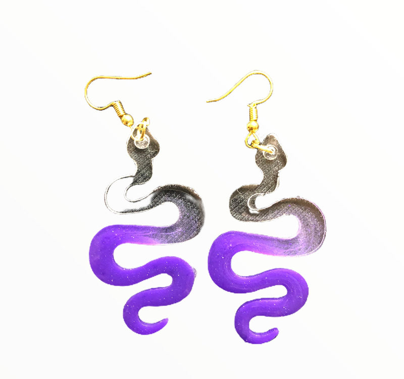 Load image into Gallery viewer, The Serpent - Resin Earrings earrings Jabra Junction Clear Purple 
