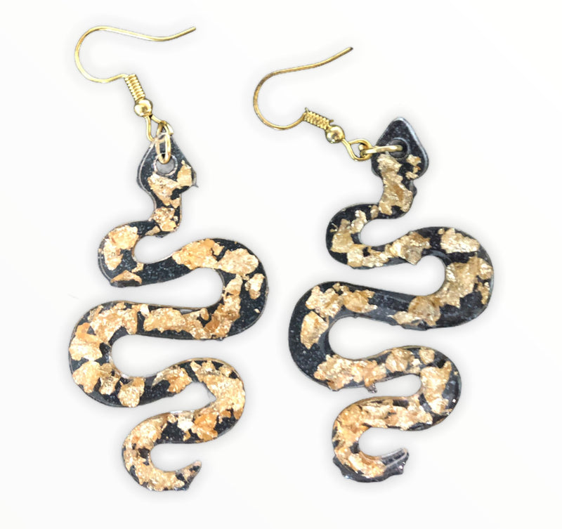 Load image into Gallery viewer, The Serpent - Resin Earrings earrings Jabra Junction Gold Flakes 
